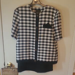 Vintage 80's Black and White Checkered 2pc Skirt Suit